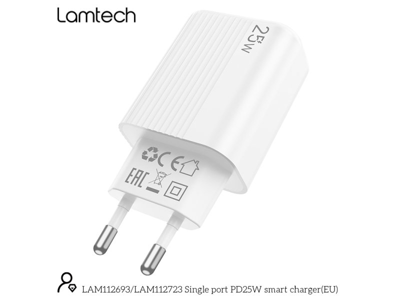LAMTECH LAM112693 Φορτιστής χωρίς Καλώδιο με θύρα USB-C 25W Power Delivery Whites 0041030 LAMTECH LAM112693 Φορτιστής χωρίς Καλώδιο με θύρα USB-C 25W Power Delivery Whites 0041030