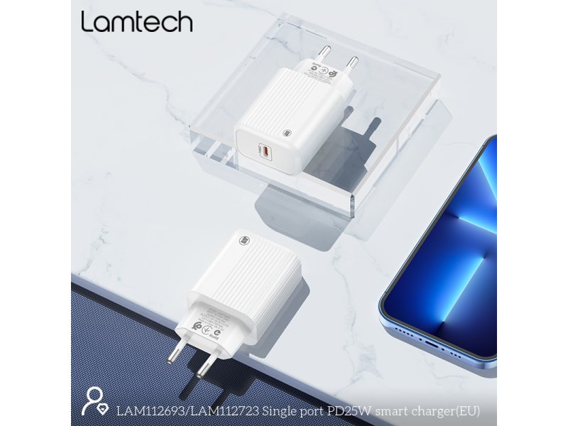 LAMTECH LAM112693 Φορτιστής χωρίς Καλώδιο με θύρα USB-C 25W Power Delivery Whites 0041030 LAMTECH LAM112693 Φορτιστής χωρίς Καλώδιο με θύρα USB-C 25W Power Delivery Whites 0041030