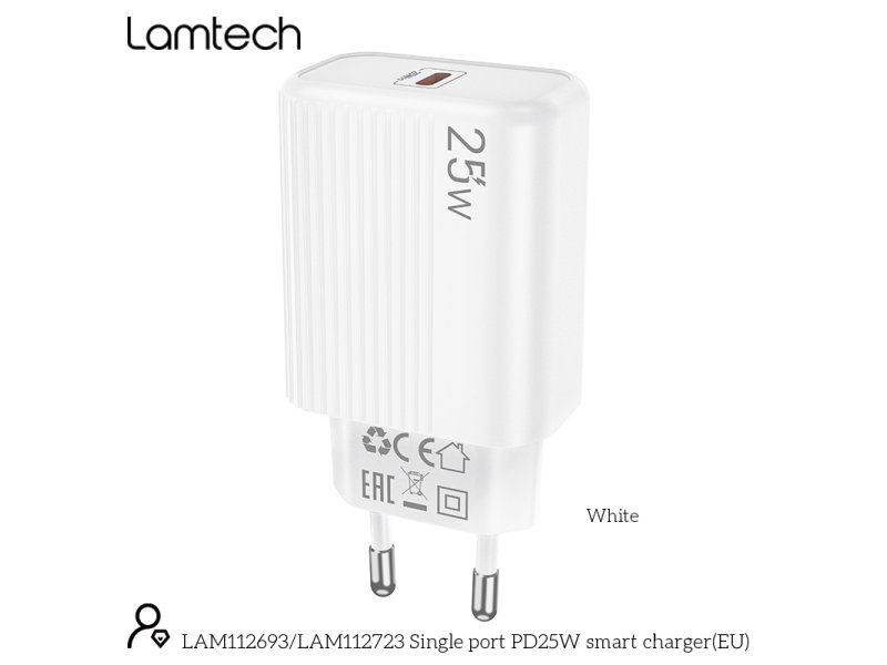 LAMTECH LAM112693 Φορτιστής χωρίς Καλώδιο με θύρα USB-C 25W Power Delivery Whites 0041030 LAMTECH LAM112693 Φορτιστής χωρίς Καλώδιο με θύρα USB-C 25W Power Delivery Whites 0041030