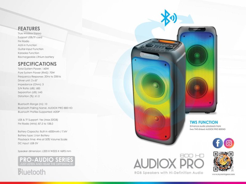 SONIC GEAR AX-PRO800-HD Karaoke Speaker Audiox Pro 800 Μαύρο 0041033 SONIC GEAR AX-PRO800-HD Karaoke Speaker Audiox Pro 800 Μαύρο 0041033