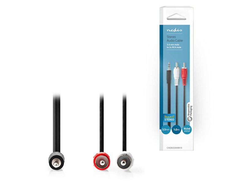 NEDIS CAGB22200BK10 Καλώδιο ήχου 3.5mm Stereo αρσ. - 2x RCA αρσ., 1.00m 0041080 NEDIS CAGB22200BK10 Καλώδιο ήχου 3.5mm Stereo αρσ. - 2x RCA αρσ., 1.00m 0041080