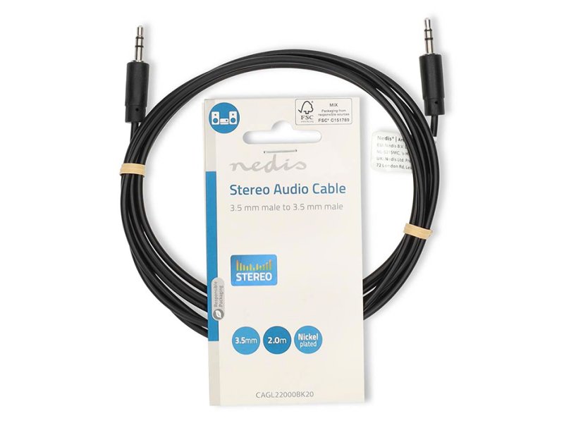 NEDIS CAGL22000BK20 Καλώδιο ήχου 3,5mm αρσ. Stereo - 3,5mm αρσ. Stereo, 2.00m Μαύρο 0041082 NEDIS CAGL22000BK20 Καλώδιο ήχου 3,5mm αρσ. Stereo - 3,5mm αρσ. Stereo, 2.00m Μαύρο 0041082