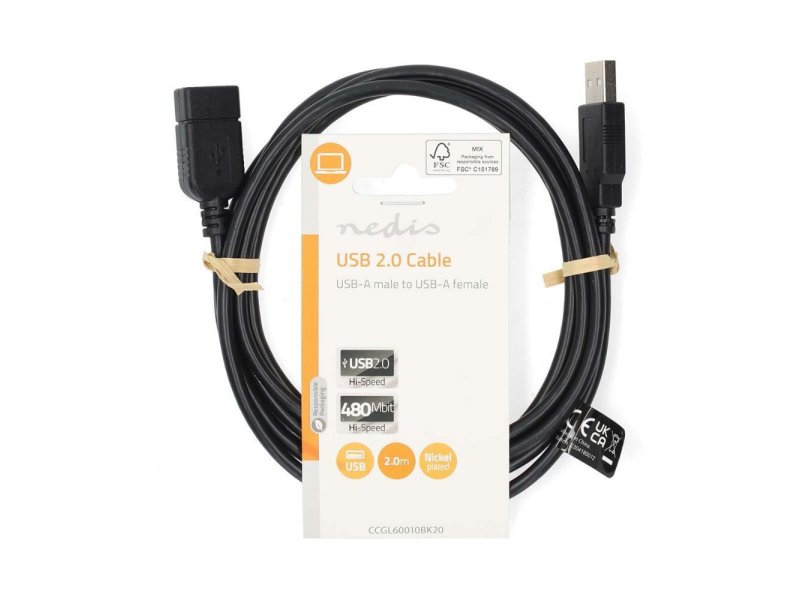 NEDIS CCGL60010BK20 Καλώδιο USB High-Speed Α αρσ. - USB A θηλ., 2.00m 0041603 NEDIS CCGL60010BK20 Καλώδιο USB High-Speed Α αρσ. - USB A θηλ., 2.00m 0041603