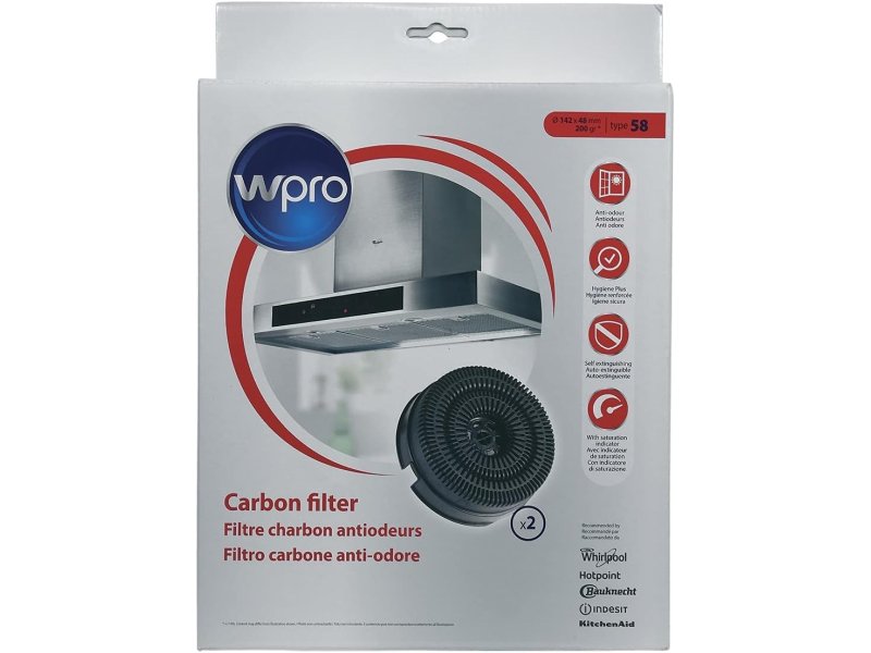 WPRO AKB000/1 Φίλτρο Άνθρακα κατά των Οσμών (C00384666) Type 58 - 2 pcs. (? 142 x 48 mm - 200 g) 0041902 WPRO AKB000/1 Φίλτρο Άνθρακα κατά των Οσμών (C00384666) Type 58 - 2 pcs. (? 142 x 48 mm - 200 g) 0041902