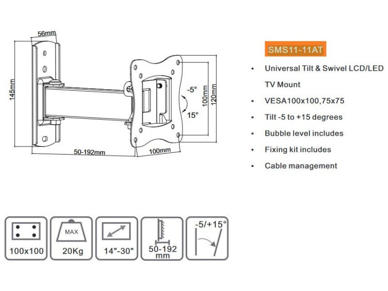 FOCUS MOUNT SMS11-11AT Βάση Τηλεόρασης Τοίχου με Βραχίονα έως 30 FOCUS MOUNT SMS11-11AT Βάση Τηλεόρασης Τοίχου με Βραχίονα έως 30