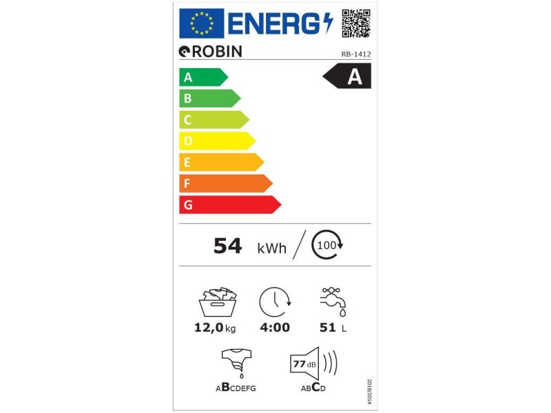 ROBIN RB-1412 Πλυντήριο Ρούχων 12kg 1400 Στροφών 0037620 ROBIN RB-1412 Πλυντήριο Ρούχων 12kg 1400 Στροφών 0037620