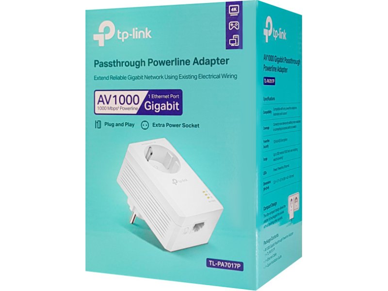 TP-LINK Powerline TL-PA7017P, Passthrough, AV1000 Gigabit, Ver. 4.0 0038447 TP-LINK Powerline TL-PA7017P, Passthrough, AV1000 Gigabit, Ver. 4.0 0038447
