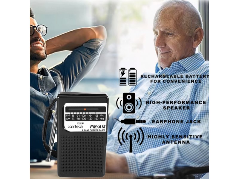 LAMTECH LAM112556 Pocket Ραδιοφωνάκι Επαναφορτιζόμενο Μαύρο 0039580 LAMTECH LAM112556 Pocket Ραδιοφωνάκι Επαναφορτιζόμενο Μαύρο 0039580