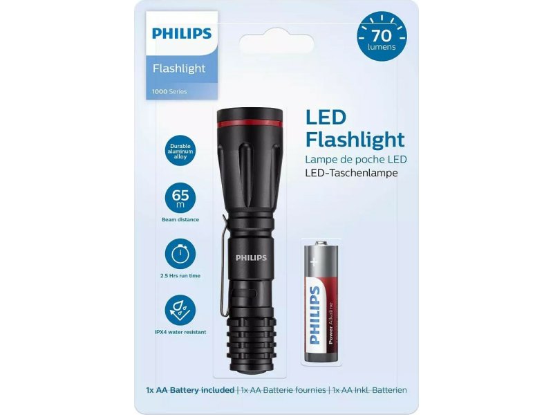PHILIPS SFL-1000P Φακός LED Αδιάβροχος IPX4 με Μέγιστη Φωτεινότητα 70lm 1000 Series Μαύρος 0039686 PHILIPS SFL-1000P Φακός LED Αδιάβροχος IPX4 με Μέγιστη Φωτεινότητα 70lm 1000 Series Μαύρος 0039686