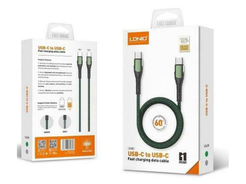 LDNIO LC101 Braided USB 2.0 Cable USB-C male - USB-C male Γκρι 1m 0040588 LDNIO LC101 Braided USB 2.0 Cable USB-C male - USB-C male Γκρι 1m 0040588