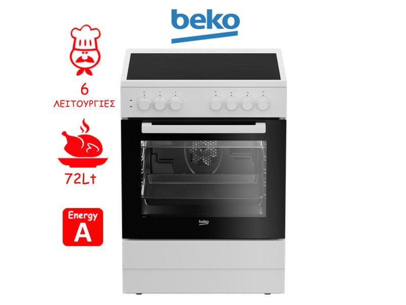 BEKO CUV6710B Κουζίνα 72lt με Κεραμικές Εστίες Π60εκ. Λευκή 0040958 BEKO CUV6710B Κουζίνα 72lt με Κεραμικές Εστίες Π60εκ. Λευκή 0040958