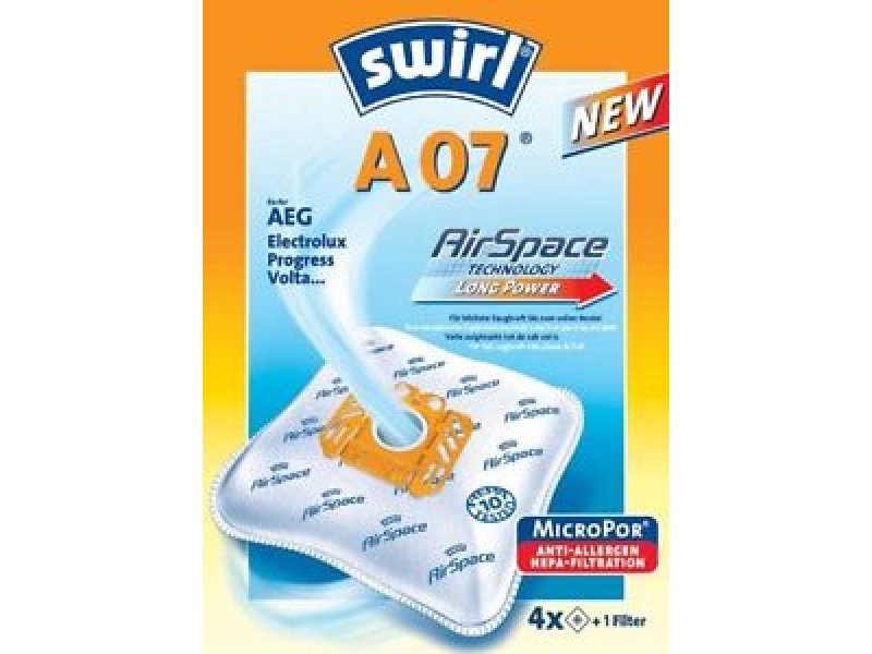 SWIRL A07/4 Micropor VV II Σακούλες Ηλεκτρικής Σκούπας για Σκούπες Aeg, Electrolux, Progress 0006356 SWIRL A07/4 Micropor VV II Σακούλες Ηλεκτρικής Σκούπας για Σκούπες Aeg, Electrolux, Progress 0006356