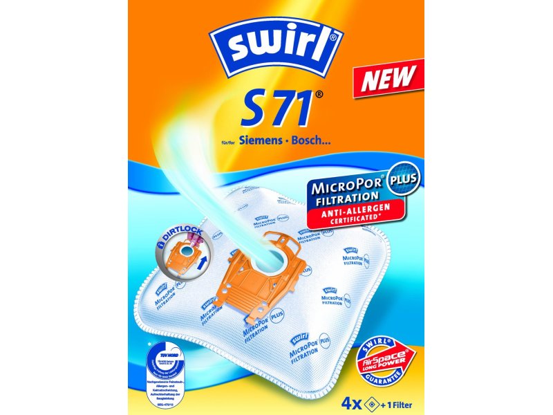 SWIRL S71 για Bosch/Siemens Type P (4 σακούλες+1 φίλτρο) Hepa Micropor Σακούλα Ηλεκτρικής Σκούπας 0009963 SWIRL S71 για Bosch/Siemens Type P (4 σακούλες+1 φίλτρο) Hepa Micropor Σακούλα Ηλεκτρικής Σκούπας 0009963