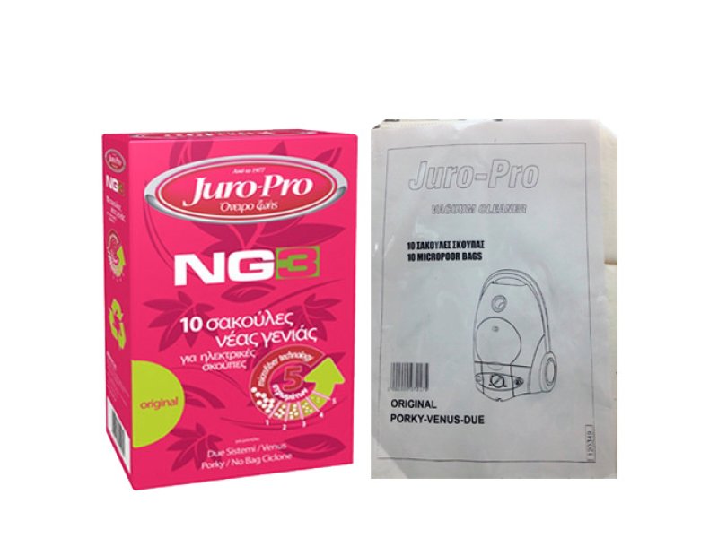 JURO-PRO NG3 για Due Sistem/Venus/Porky Σακούλες Ηλεκτρικής Σκούπας 10τμχ 520010 JURO-PRO NG3 για Due Sistem/Venus/Porky Σακούλες Ηλεκτρικής Σκούπας 10τμχ 520010