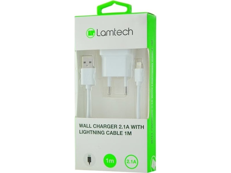 LAMTECH LAM020182 Wall Charger 2.1A With Lightning Cable 1m White 0017419 LAMTECH LAM020182 Wall Charger 2.1A With Lightning Cable 1m White 0017419